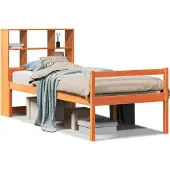 Syfax Massivholzbett mit Regal ohne Matratze Wachsbraun 75x190 cm