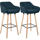 CLP 2er Set Barhocker Grant Stoffbezug Gestell aus Buchenholz bis 150 kg blau