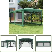 The Living Store Partyzelt mit 6 Mesh-Seitenwänden Grün 3x6 m HDPE