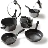 Stoneline Topf-Set "Future" Set, Kochtopf 20/24, Stieltopf 18 cm, Schmorpfanne 20/24 cm, 8 Stk. tlg. Aluminiumguss