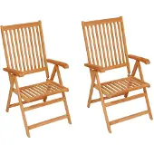 vidaXL Gartenstühle 2 Stk. mit Blauen Kissen Massivholz Teak