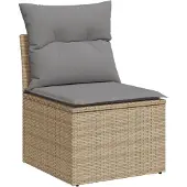vidaXL Gartensofa ohne Armlehnen mit Kissen Beige Poly Rattan