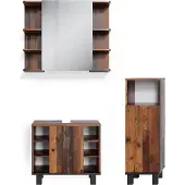 Vicco Badmöbel-Set Fynn Eiche rustikal 3 Teile, mit Midischrank, Model 36676