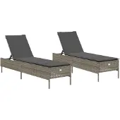 Syfax Sonnenliegen mit Auflagen 2 Stk. Grau Poly Rattan