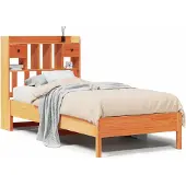 Syfax Massivholzbett mit Regal ohne Matratze Wachsbraun 100x200 cm