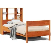 Syfax Massivholzbett mit Regal ohne Matratze Wachsbraun 75x190 cm