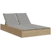 Syfax Doppel-Sonnenliege mit Auflagen Beige Poly Rattan