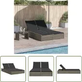 The Living Store Doppel-Sonnenliege mit Kissen Grau Poly Rattan
