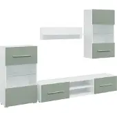 Syfax 5-tlg. Wohnwand mit LED-Beleuchtung Olivgrün Holzwerkstoff