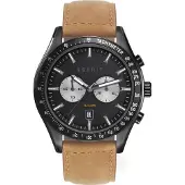 Esprit Herrenarmbanduhr „Ryan“ Chronograph Leder, Schwarz
