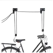 Relaxdays Fahrrad Deckenlift, 57 kg Traglast, mit Haken, universal, mit Seilbremse, Seilzug, Kajak, Fahrradlift, schwarz