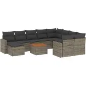 vidaXL 11-tlg. Garten-Sofagarnitur mit Kissen Grau Poly Rattan