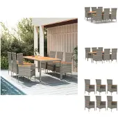 vidaXL 7-tlg. Garten-Essgruppe mit Kissen Grau Poly Rattan - Gartenstühle