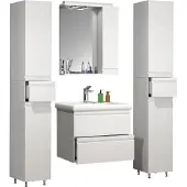 VCM 5-tlg. Waschplatz | Waschtisch Unterschrank 60 cm | Badmöbel Set mit Keramik Waschbecken | grifflosen Schubladen | Spiegelschrank | 2x Hochschrank | Komplettset Silora L