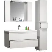 VCM 4-tlg. Waschplatz Waschtisch 100 cm Badmöbel Set Waschbecken grifflose Schublade Spiegelschrank Hochschrank Silora XL