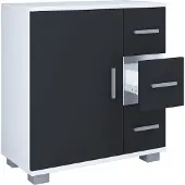 VCM Holz Midischrank | Badschrank | Maße: H. 65 x B. 60 x T. 30 cm | 3 Schubladen | 1 große Drehtür | 2 Fächer - Zalo XL