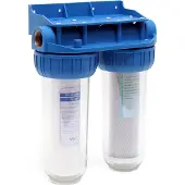 Naturewater NW-BR10B3 2 Stufen Wasserfilter Doppelfilter, 5 µ, 32,89 mm (1"), Ø62 mm PP Kartusche, Filter Wandhalterung, Filterschlüssel, Sedimentfilter Aktivkohleblock