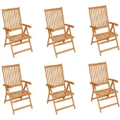 vidaXL Gartenstühle 6 Stk. mit Schwarzen Kissen Massivholz Teak