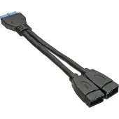 InLine USB 3.0 Adapterkabel, 2x Buchse A auf Pfostenanschluss 19polig, 0,15m, 0,15 m, 2x USB A, 19 pin, Schwarz