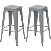 Mendler 2er-Set Barhocker HWC-A73, Barstuhl Tresenhocker, Metall Industriedesign stapelbar grau