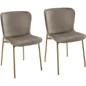 SVITA MARY 2er Set Esszimmerstuhl Polsterstuhl ohne Armlehnen Küchenstuhl Wohnzimmerstuhl Taupe/Gold