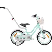 Sun baby Heart Bike Kinderfahrrad für Mädchen 14 Zoll, ab 3 Jahre, mit Stützrädern, abnehmbarer Schubstange, Korb, Klingel, Rücktrittbremse & V-Brake