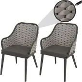 Mendler 2er-Set Aluminium-Gartenstuhl MCW-O16, Outdoor Stuhl Armlehne, Olefin Seilgeflecht Rope hellgrau Kissen dunkelgrau