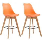 CLP 2er Set Barhocker Metz Kunststoff mit Rückenlehnen und Fußstütze | Farbe orange Gestell Farbe natur