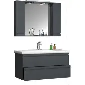 VCM 3-tlg. Waschplatz | Waschtisch Unterschrank 100 cm | Badmöbel Set mit Waschbecken | grifflose Schubladen | Spiegelschrank | Komplett Silora XL