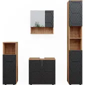 Vicco Badmöbel-Set Irma Anthrazit mit Wabenstruktur 4 Teile, mit Hochschrank, Model 47175