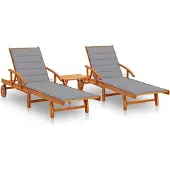Syfax Sonnenliegen 2 Stk. mit Tisch und Auflagen Massivholz Akazie