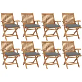 Prolenta Maison Exclusive - Klappstühle mit Kissen, 8-teilig, Massivholz Teakholz