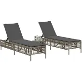Syfax Sonnenliegen 2 Stk. mit Tisch Grau Poly Rattan