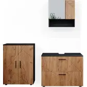 Vicco Badmöbel-Set Irma Goldkraft Eiche/Anthrazit 3 Teile, mit Unterschrank 80 cm, Model 38061