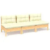 vidaXL 3-Sitzer-Gartensofa mit Creme Kissen Massivholz Kiefer