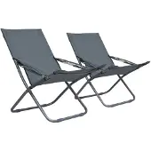vidaXL Möbel Klappbare Strandstühle 2 Stk. Stoff Grau - Gartensessel 47905