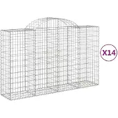 vidaXL Gabionen mit Hochbogen 14Stk. 200x50x120/140cm Verzinktes Eisen