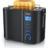 Arendo 2-Scheiben Toaster mit 6 Bräunungsstufen, LCD-Display mit Restzeitanzeige, 800 Watt, Auftaufunktion, Brötchenaufsatz, Schwarz