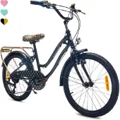 Sun baby Heart Bike Kinderfahrrad 20 Zoll Mädchen, Fahrrad für Kinder ab 6 Jahre, 6-Gang Shimano, V-Brake, Gepäckträger, Reflektoren Schwarz, 20 Zoll