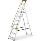 Drabest | Leiter - 7 Stufen, Tragfähigkeit 150kg - Leiter mit Handläufen, Alu Leiter, Anti-Rutsch-Füße, Trittleiter, Klappleiter