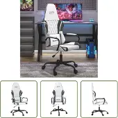 The Living Store Gaming-Stuhl mit Massagefunktion Weiß und Schwarz Kunstleder