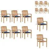 vidaXL Stapelbare Gartenstühle mit Kissen 6 Stk. Massivholz Teak - Gartenstühle