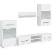 Syfax 5-tlg. Wohnwand mit LED-Beleuchtung Mattweiß Holzwerkstoff