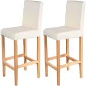 Mendler 2er-Set Barhocker Vicenza, Barstuhl Tresenhocker, Holz+LEDER creme, helle Beine