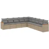 vidaXL 9-tlg. Garten-Sofagarnitur mit Kissen Beige Poly Rattan