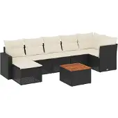 vidaXL 8-tlg. Garten-Sofagarnitur mit Kissen Schwarz Poly Rattan