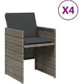 vidaXL Gartenstühle mit Kissen 4 Stk. Grau Poly Rattan