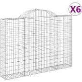 vidaXL Gabionen mit Hochbogen 6 Stk. 200x30x140/160cm Verzinktes Eisen