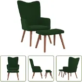 The Living Store Relaxsessel mit Hocker Dunkelgrün Samt