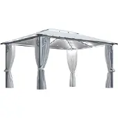 Syfax Pavillon mit Vorhängen & LED-Lichterkette 400x300 cm Creme Alu